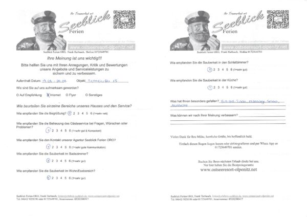 Gästefeedback vom 19.08.2023 - 29.08.2023